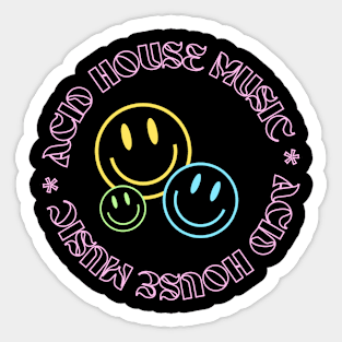 ACID HOUSE  - Circular Font With 3 Smileys (pink/blue/yellow) Sticker